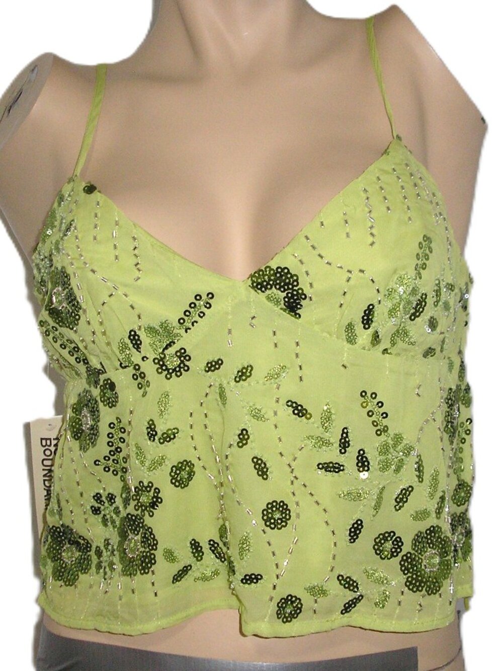 No Boundaries Beaded & Sequin Juniors Green Crop Top, Large (12-14) NEW NWT